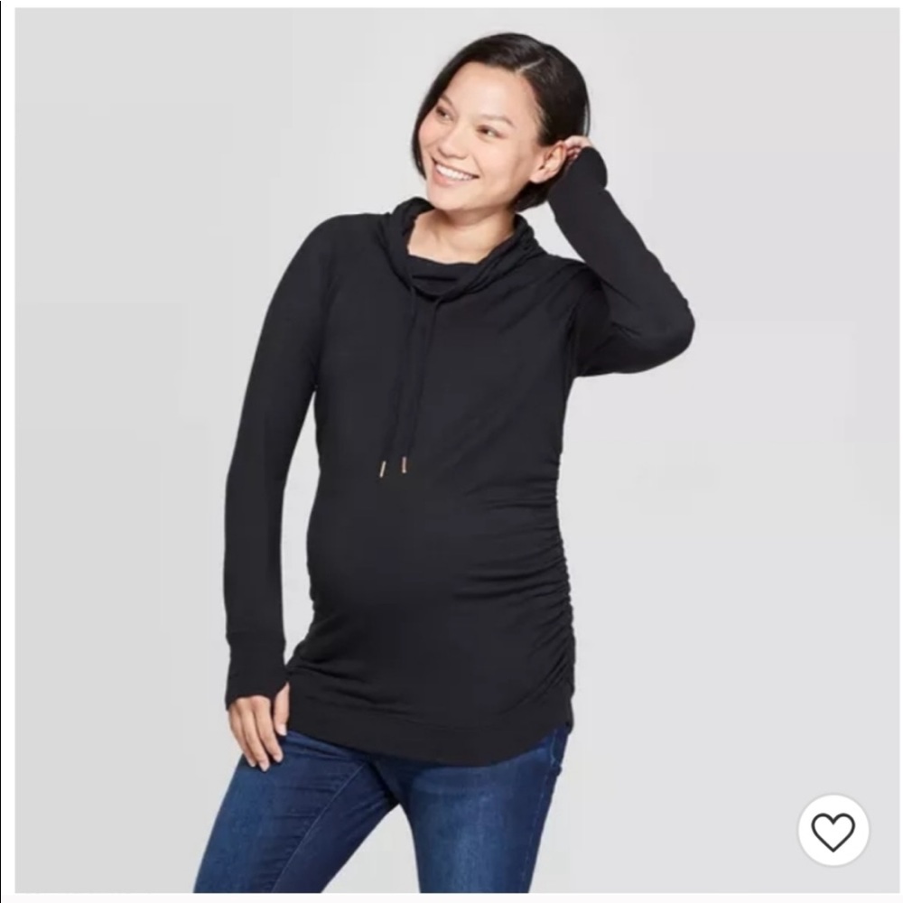 Liz Lange black cowl neck sweatshirt with ruching